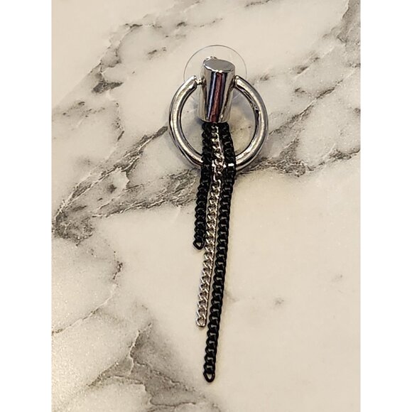 Simply Vera Vera Wang Silver-Tone & Black Chain Drop Circle Stud Earrings - Picture 4 of 5